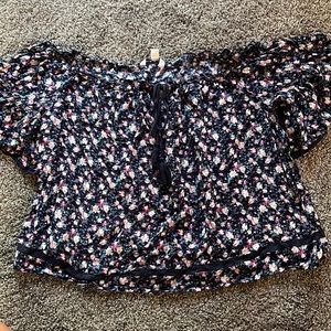 Floral and lace off the shoulder blouse